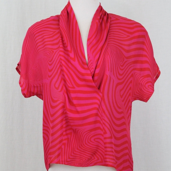 Vintage Michii Moon Sanyo Pink Swirl Pure Silk Blouse M Made in Korea Barbie